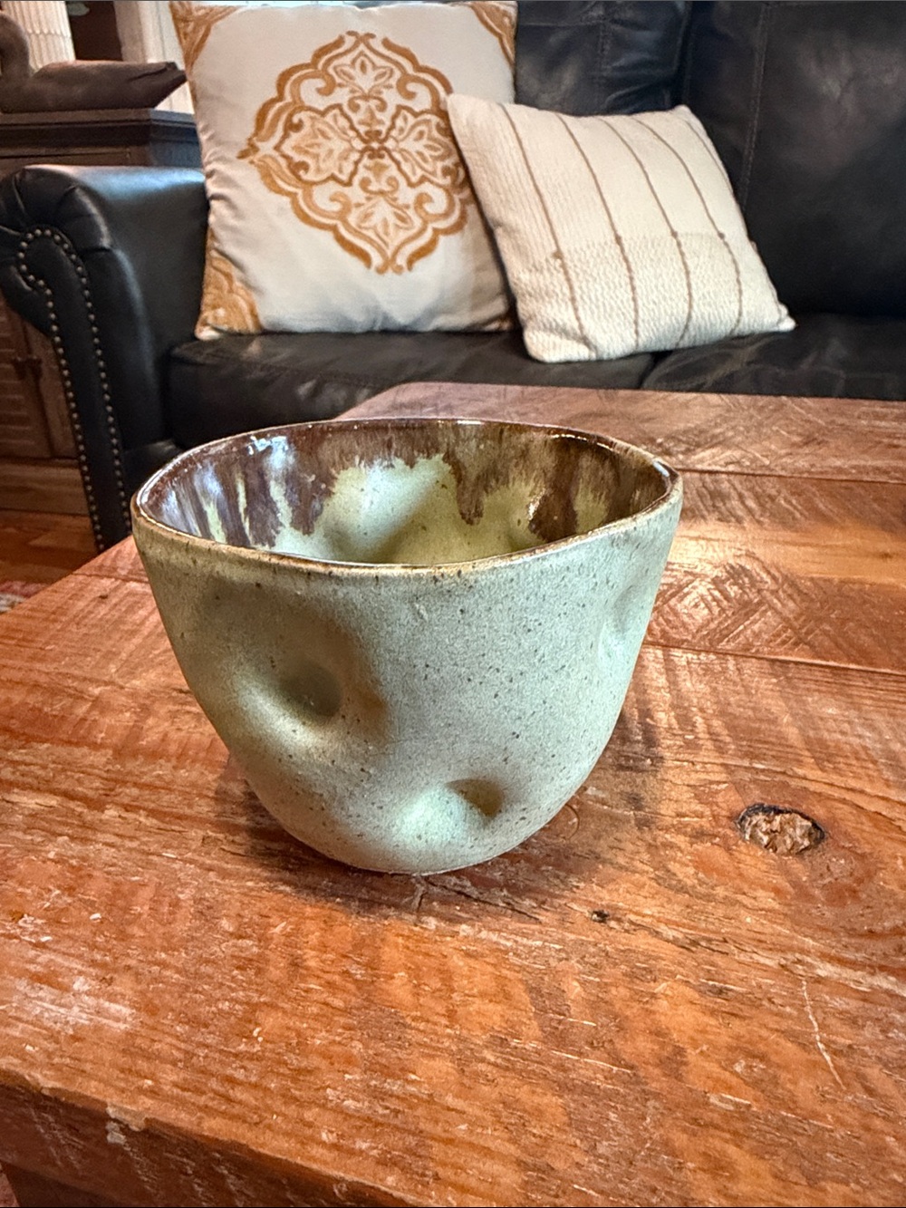 Source Unknown Cream and Brown Dimpled Ceramic Bowl